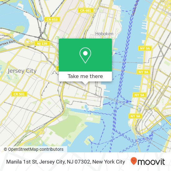 Mapa de Manila 1st St, Jersey City, NJ 07302