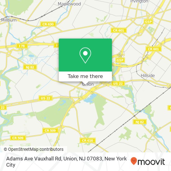 Mapa de Adams Ave Vauxhall Rd, Union, NJ 07083