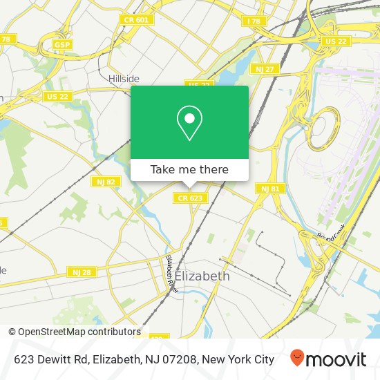 Mapa de 623 Dewitt Rd, Elizabeth, NJ 07208