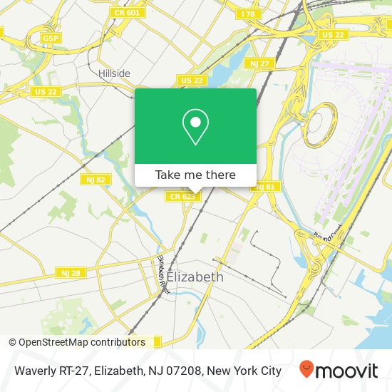 Mapa de Waverly RT-27, Elizabeth, NJ 07208