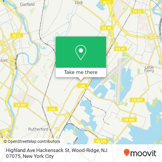 Mapa de Highland Ave Hackensack St, Wood-Ridge, NJ 07075