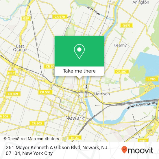 Mapa de 261 Mayor Kenneth A Gibson Blvd, Newark, NJ 07104
