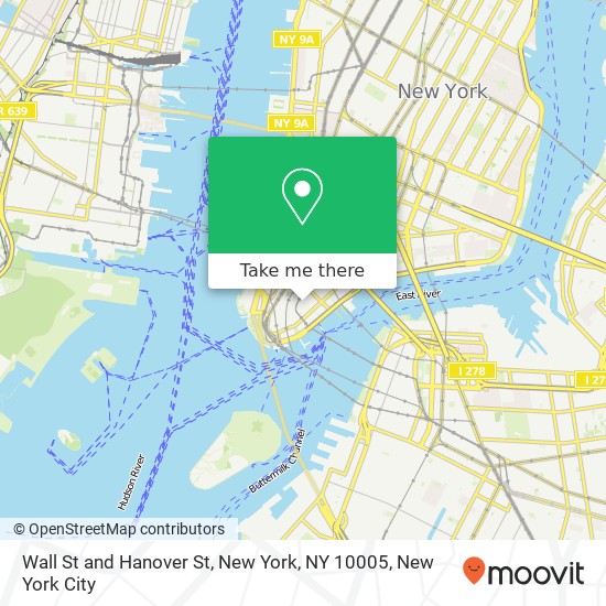 Wall St and Hanover St, New York, NY 10005 map