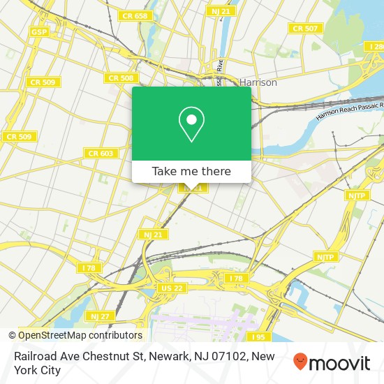 Mapa de Railroad Ave Chestnut St, Newark, NJ 07102