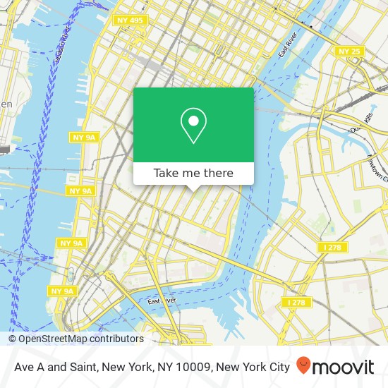 Ave A and Saint, New York, NY 10009 map