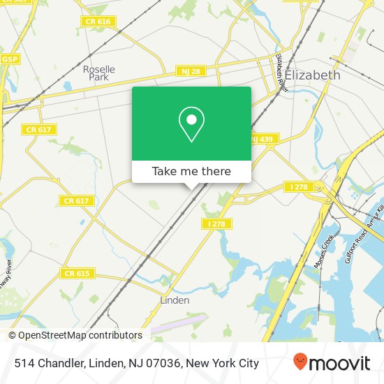 Mapa de 514 Chandler, Linden, NJ 07036