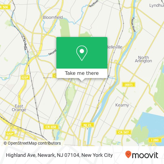 Mapa de Highland Ave, Newark, NJ 07104