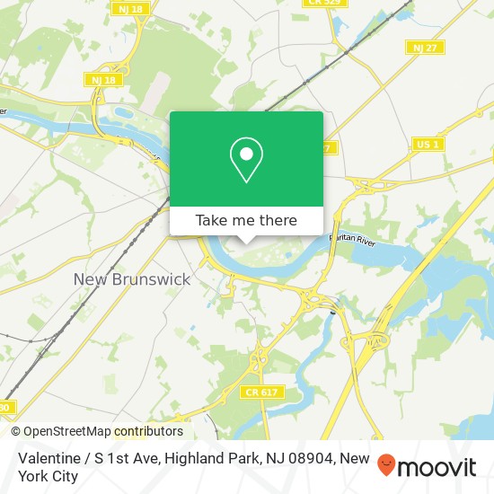 Mapa de Valentine / S 1st Ave, Highland Park, NJ 08904