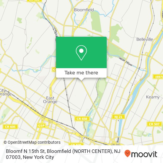 Mapa de Bloomf N 15th St, Bloomfield (NORTH CENTER), NJ 07003