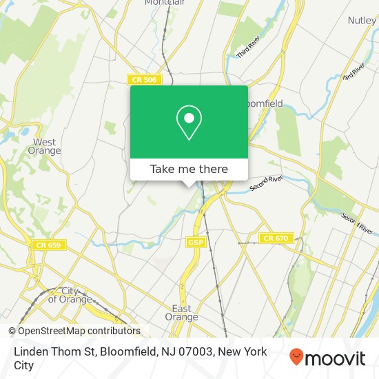 Mapa de Linden Thom St, Bloomfield, NJ 07003