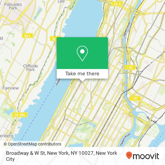 Broadway & W St, New York, NY 10027 map
