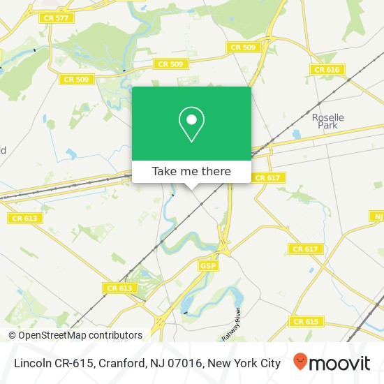 Mapa de Lincoln CR-615, Cranford, NJ 07016