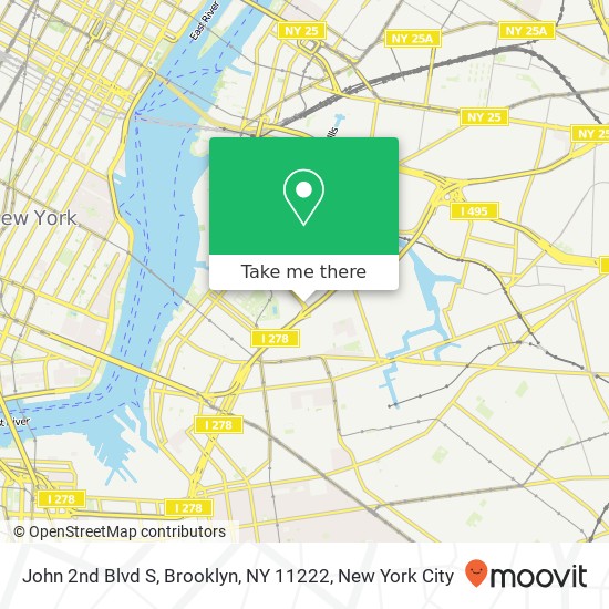 Mapa de John 2nd Blvd S, Brooklyn, NY 11222