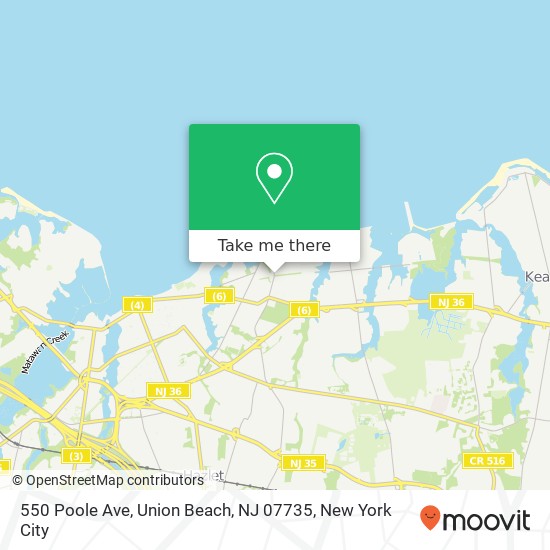 Mapa de 550 Poole Ave, Union Beach, NJ 07735