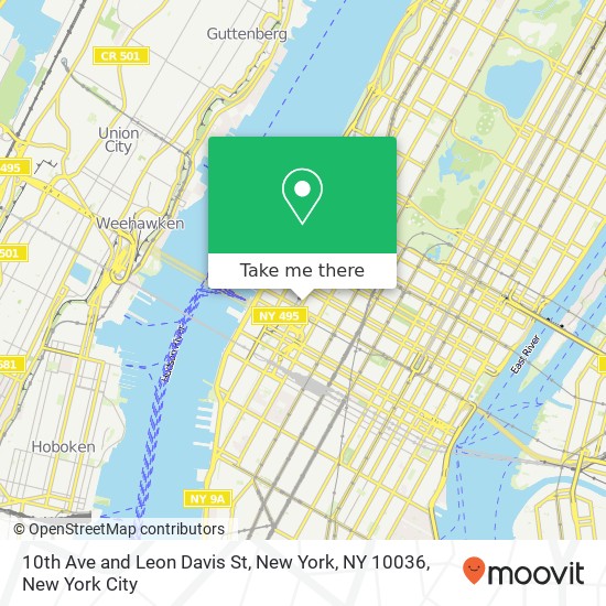 10th Ave and Leon Davis St, New York, NY 10036 map