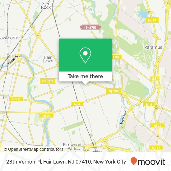 Mapa de 28th Vernon Pl, Fair Lawn, NJ 07410