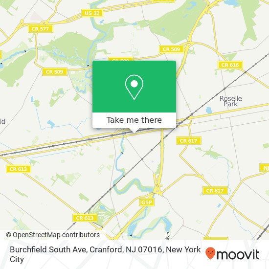 Mapa de Burchfield South Ave, Cranford, NJ 07016