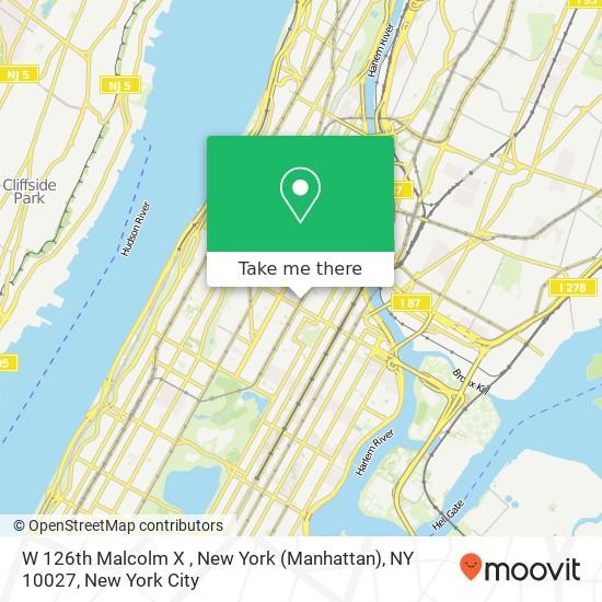 Mapa de W 126th Malcolm X , New York (Manhattan), NY 10027