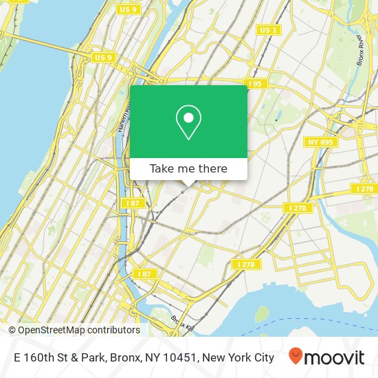 Mapa de E 160th St & Park, Bronx, NY 10451