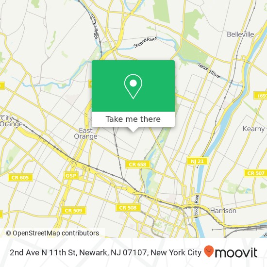 Mapa de 2nd Ave N 11th St, Newark, NJ 07107