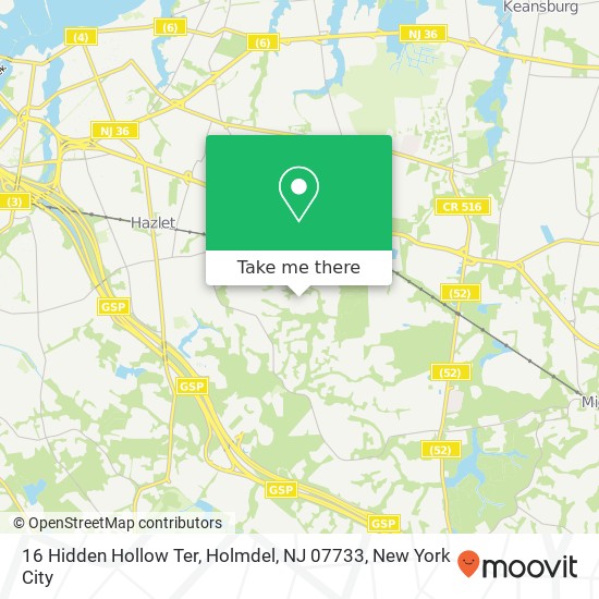 Mapa de 16 Hidden Hollow Ter, Holmdel, NJ 07733