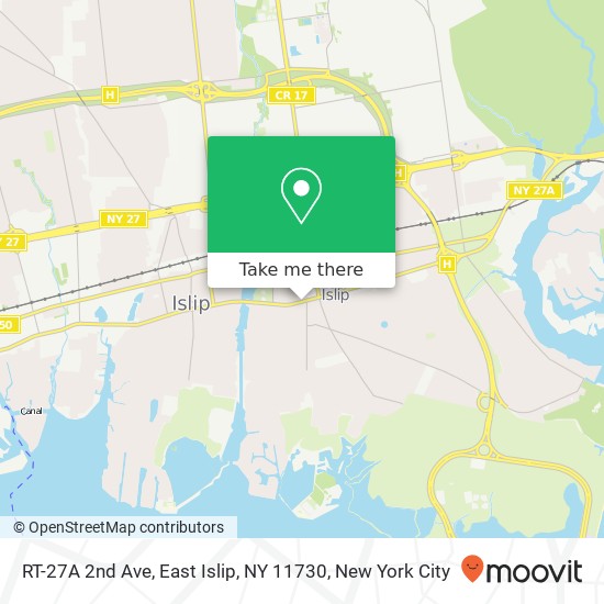 Mapa de RT-27A 2nd Ave, East Islip, NY 11730