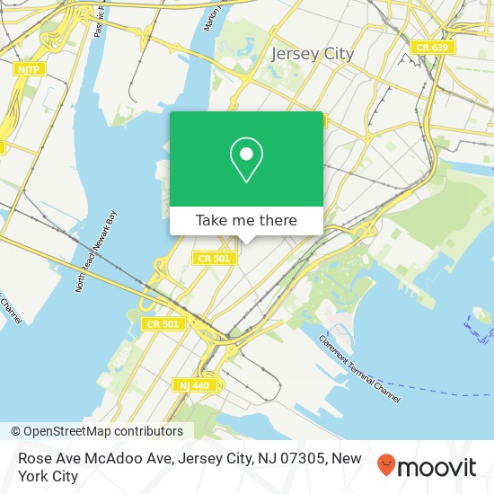 Mapa de Rose Ave McAdoo Ave, Jersey City, NJ 07305