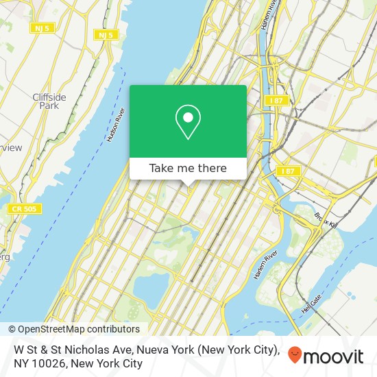 W St & St Nicholas Ave, Nueva York (New York City), NY 10026 map