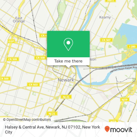 Mapa de Halsey & Central Ave, Newark, NJ 07102