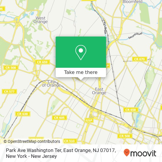 Mapa de Park Ave Washington Ter, East Orange, NJ 07017