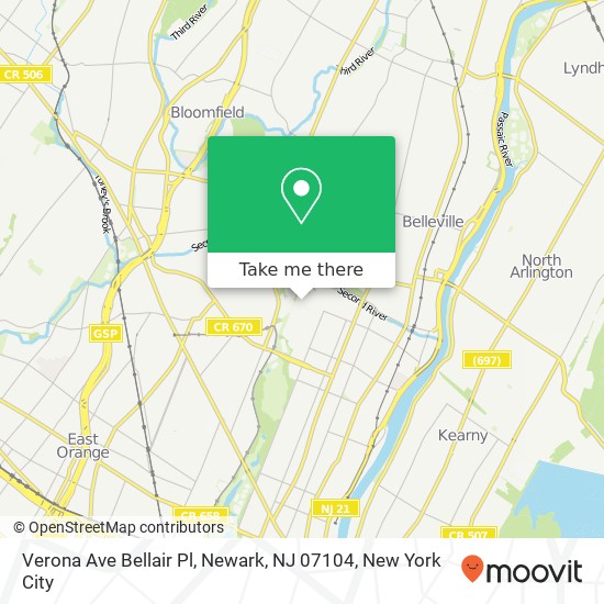 Mapa de Verona Ave Bellair Pl, Newark, NJ 07104