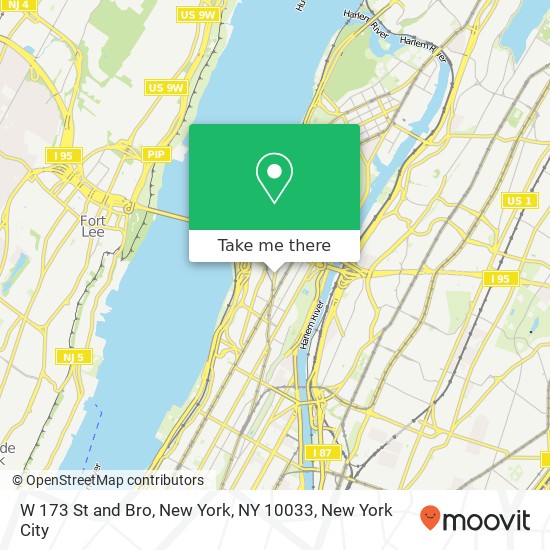 W 173 St and Bro, New York, NY 10033 map