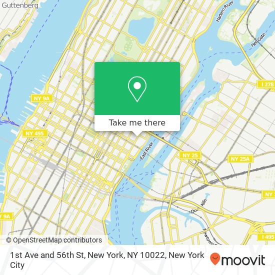 Mapa de 1st Ave and 56th St, New York, NY 10022