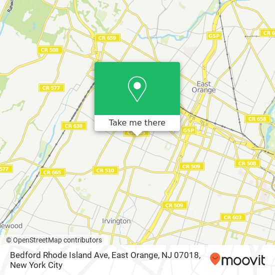 Mapa de Bedford Rhode Island Ave, East Orange, NJ 07018