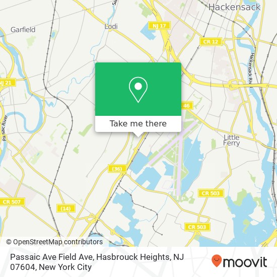 Mapa de Passaic Ave Field Ave, Hasbrouck Heights, NJ 07604