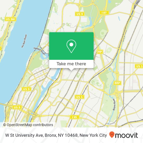 Mapa de W St University Ave, Bronx, NY 10468