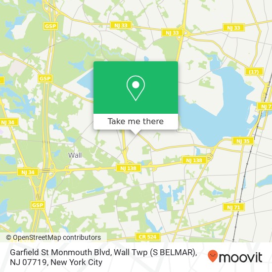 Mapa de Garfield St Monmouth Blvd, Wall Twp (S BELMAR), NJ 07719