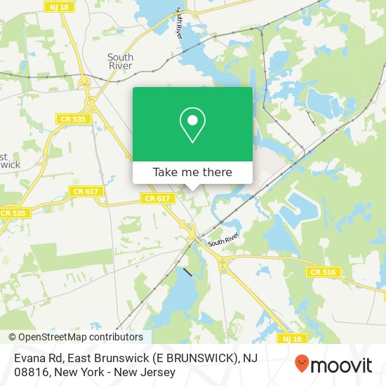 Mapa de Evana Rd, East Brunswick (E BRUNSWICK), NJ 08816