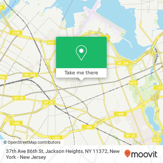 Mapa de 37th Ave 86th St, Jackson Heights, NY 11372