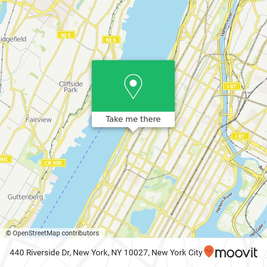 Mapa de 440 Riverside Dr, New York, NY 10027