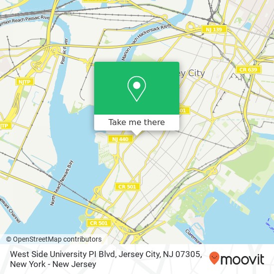 Mapa de West Side University PI Blvd, Jersey City, NJ 07305