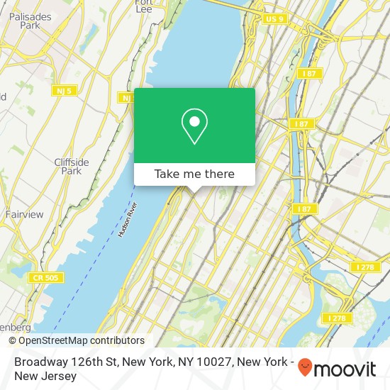 Broadway 126th St, New York, NY 10027 map