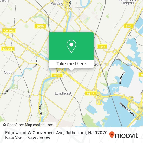 Mapa de Edgewood W Gouverneur Ave, Rutherford, NJ 07070