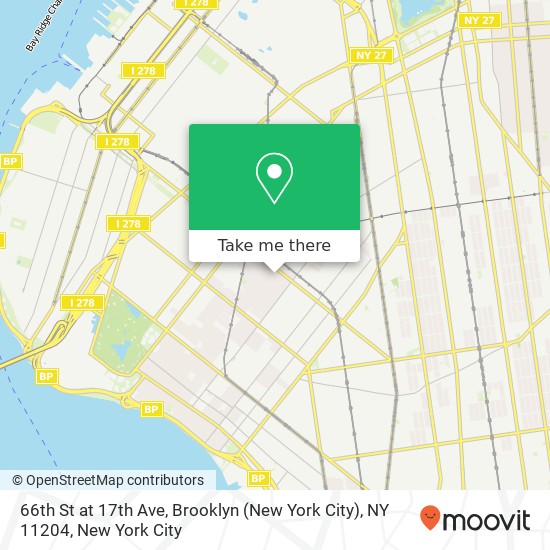 Mapa de 66th St at 17th Ave, Brooklyn (New York City), NY 11204