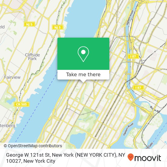 Mapa de George W 121st St, New York (NEW YORK CITY), NY 10027