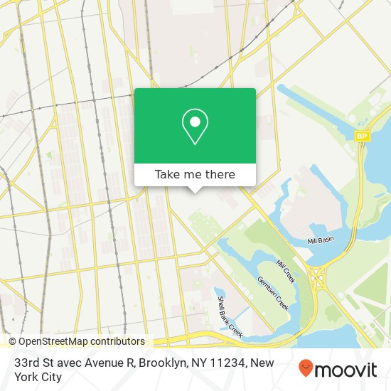 Mapa de 33rd St avec Avenue R, Brooklyn, NY 11234