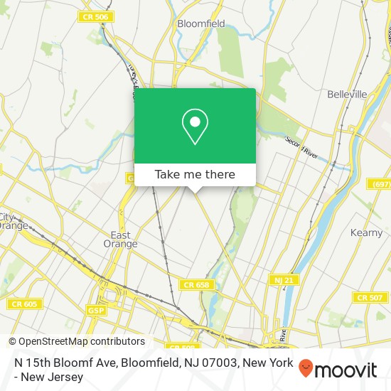 Mapa de N 15th Bloomf Ave, Bloomfield, NJ 07003