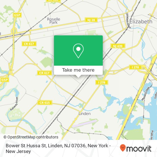 Mapa de Bower St Hussa St, Linden, NJ 07036