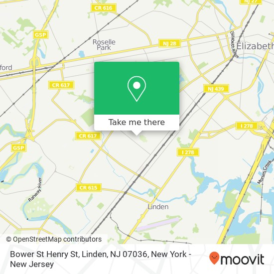 Mapa de Bower St Henry St, Linden, NJ 07036