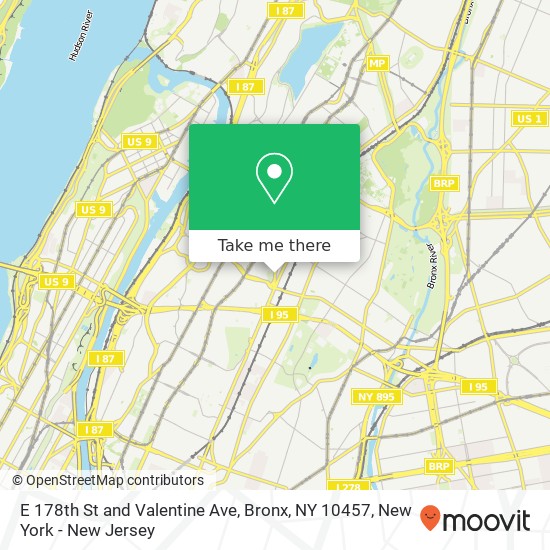 Mapa de E 178th St and Valentine Ave, Bronx, NY 10457